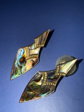 Vintage DURI - silver tone - ABALONE art deco style - earings Iridescent Abalone
